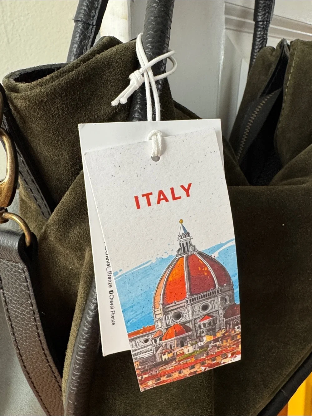 Cheval Firenze Italian Olive Green Suede Leather Hobo Shoulder Bag Made in Italy